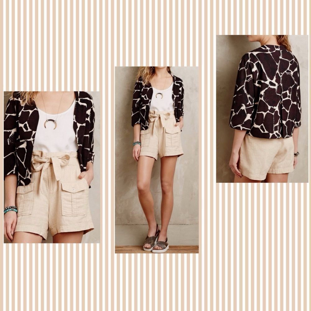 Elevenses Anthropologie Cream Linen Blend High Waisted Vacation Shorts